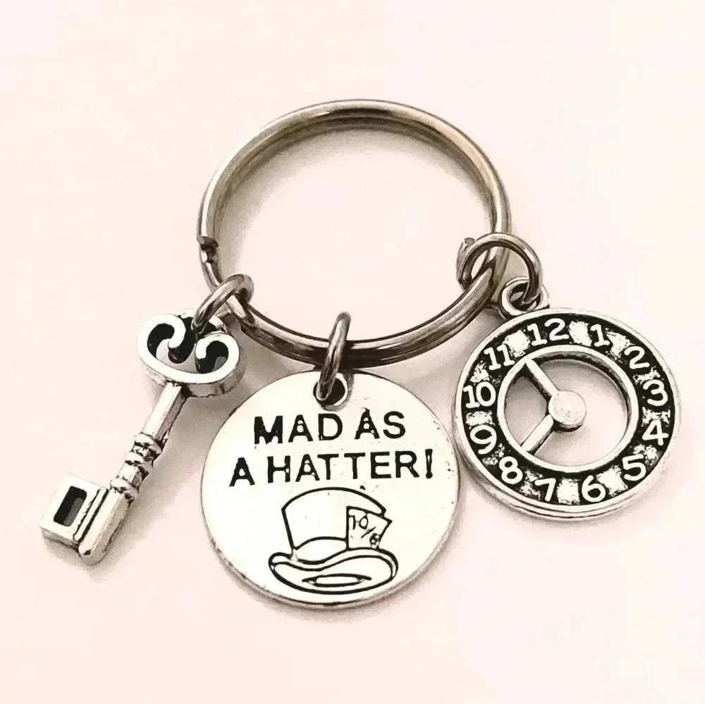 Alice in Wonderland Hatter clock key  charm Keychain